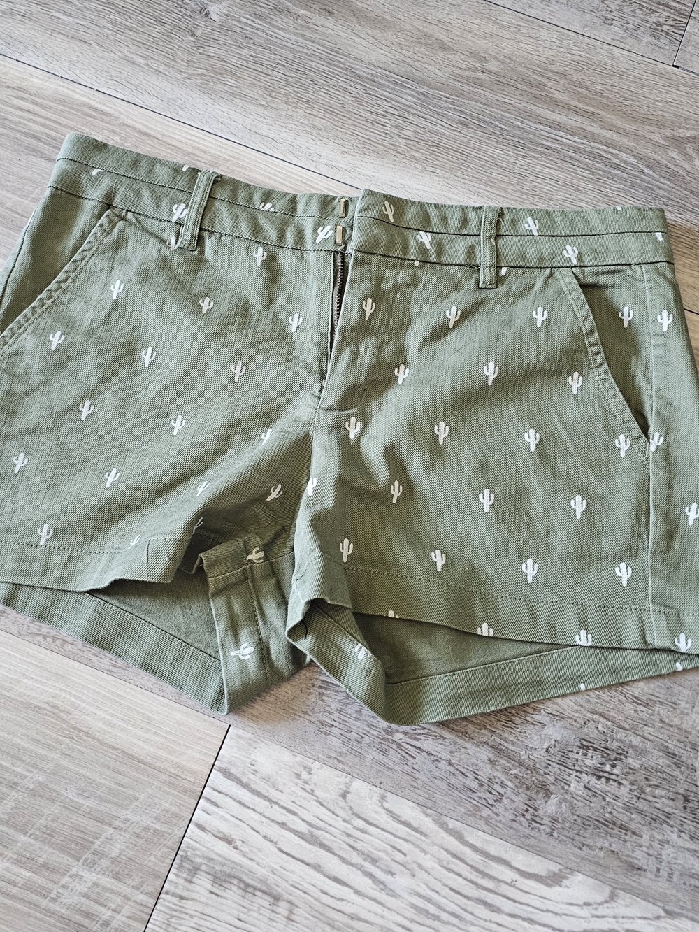 Modcloth Olive Green Cactus Print Jean Shorts